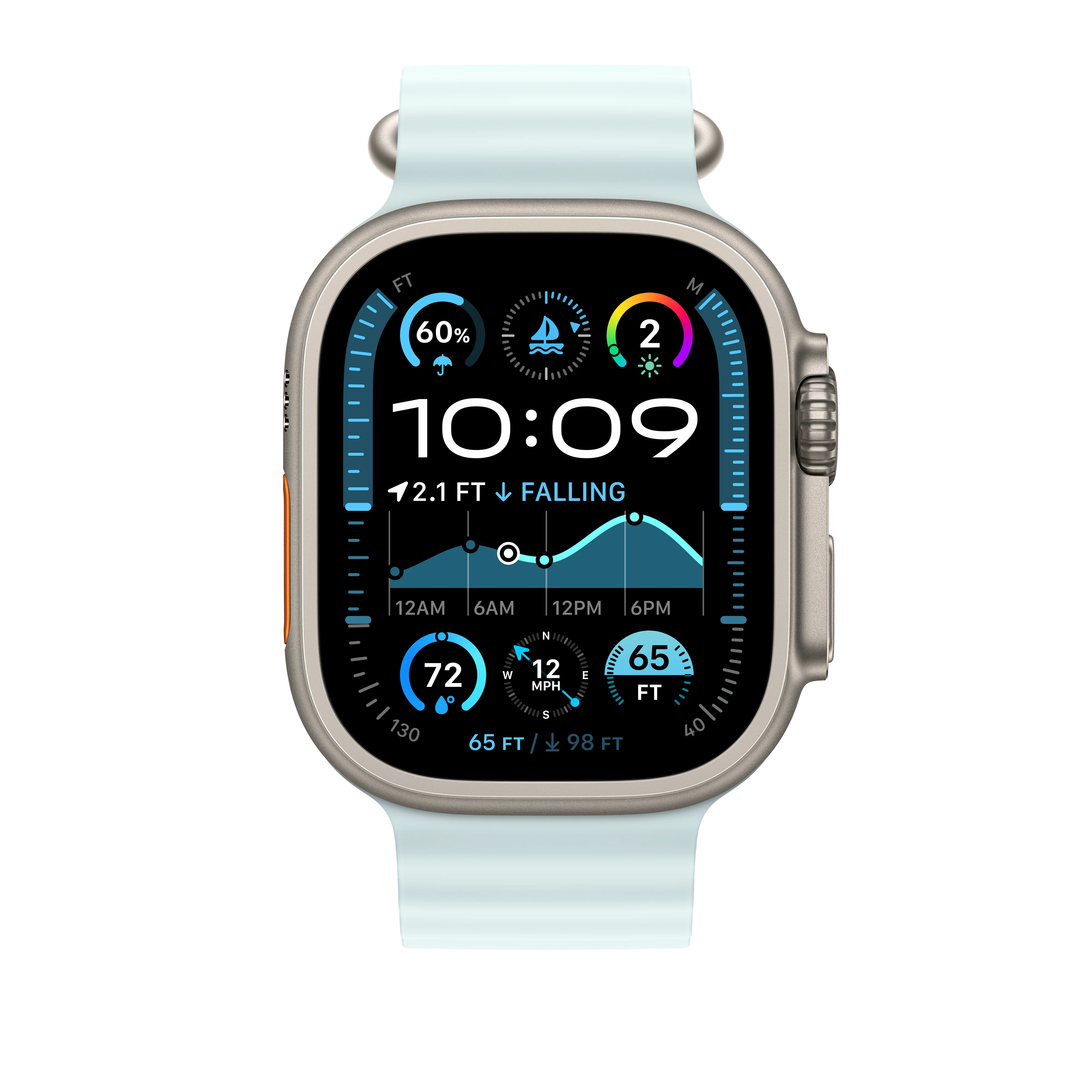 49mm Ice Blue Ocean Band - Natural Titanium Finish - Image 3