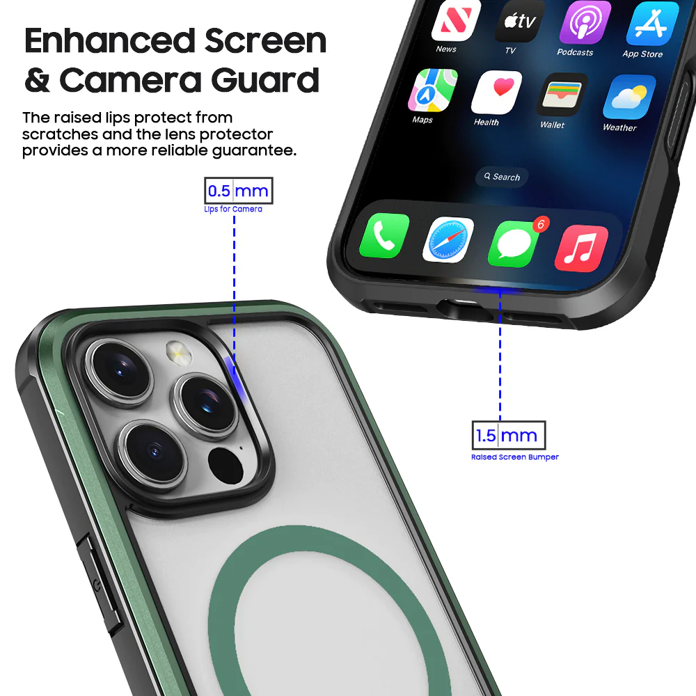 PULSE Aluminium Rugged Magsafe Case for iPhone 16 Plus-Matt Green - Image 5