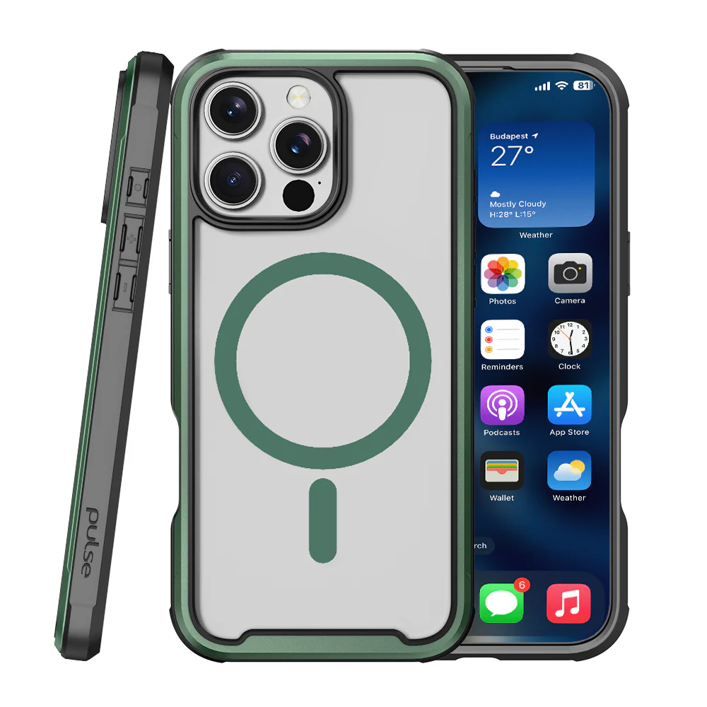 PULSE Aluminium Rugged Magsafe Case for iPhone 16 Pro Max-Matt Green - Image 3