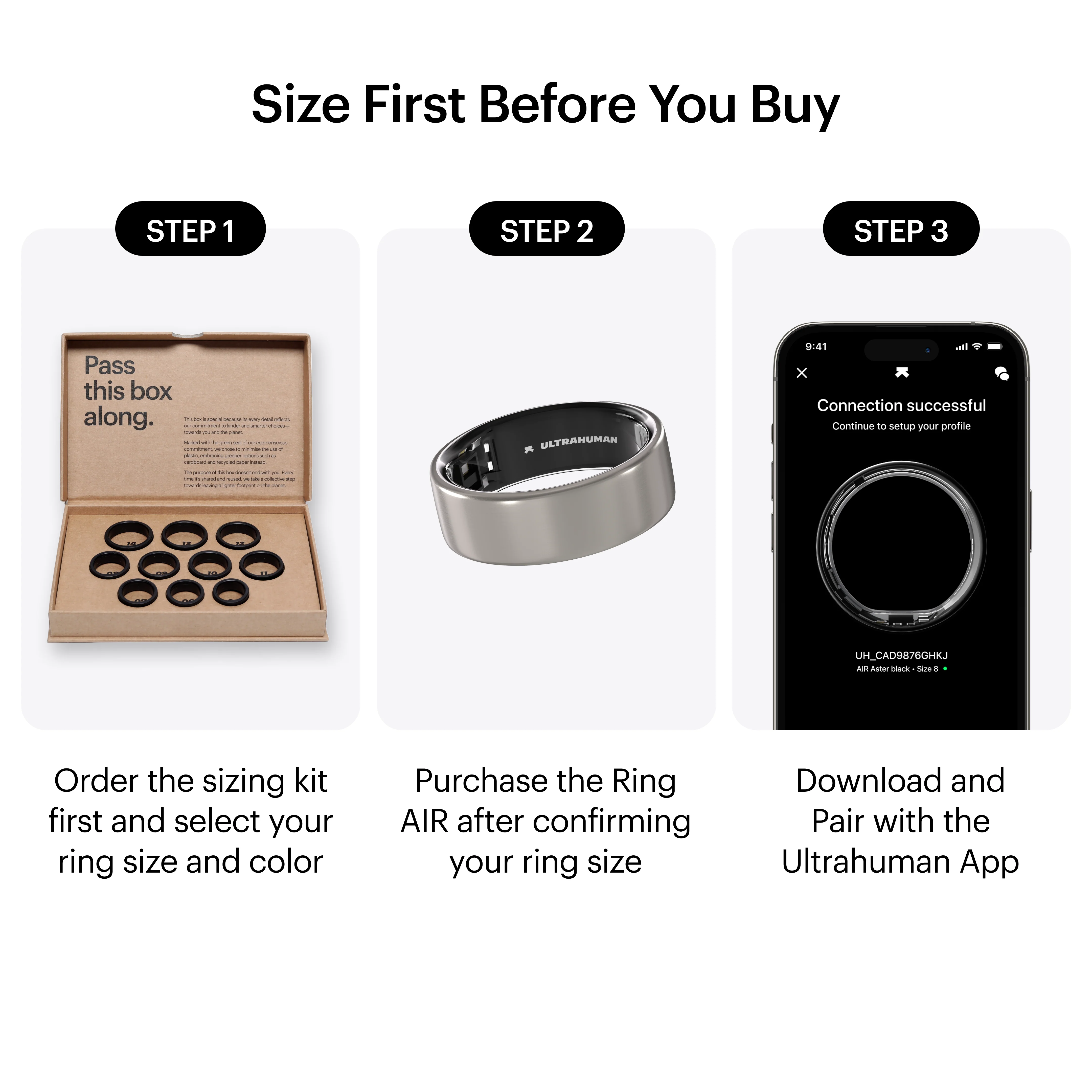 ULTRAHUMAN Ring AIR – Smart Fitness, Sleep & Activity Tracker for Men/Women (Aster Black) - Sizing Kit - Image 2